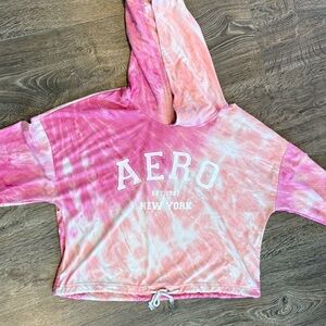 AERO Pink Tie-Dye Cropped Hoodie